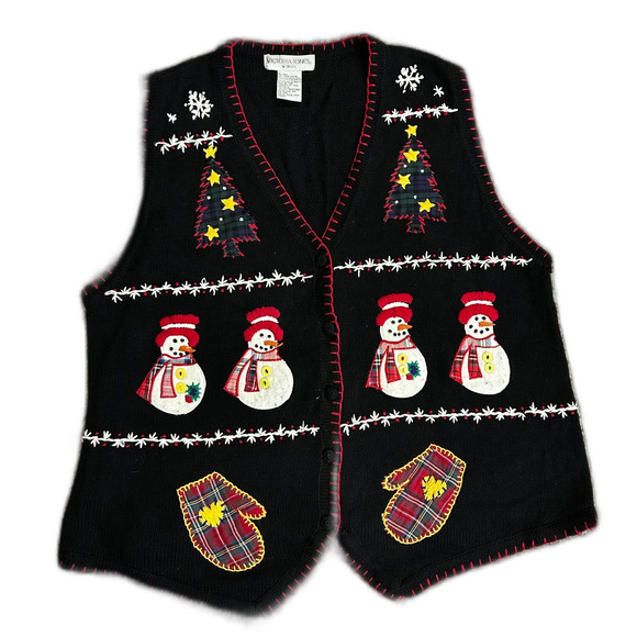 VTG Victoria Jones Women Black Embellished Christmas Full Zip Sweater Vest 2X - Picture 2 of 13